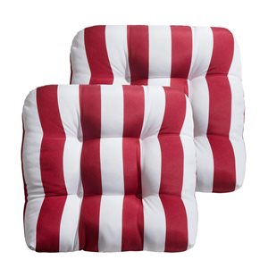 Marina Decoration Premium Outdoor/Indoor Seat Cushions w/ Printed Design - Red/White Stripes - 2/Pk