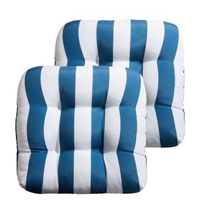 Marina Decoration Premium Outdoor/Indoor Seat Cushions w/ Printed Design - Blue/White Stripes - 2/Pk