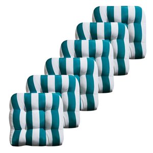 Marina Decoration Premium Outdoor/Indoor Seat Cushions w/ Printed Design - Teal/White Stripes - 6/Pk