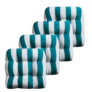 Marina Decoration Premium Outdoor/Indoor Seat Cushions w/ Printed Design - Teal/White Stripes - 4/Pk