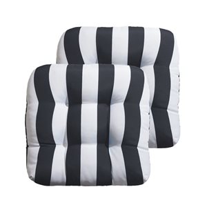 Marina Decoration Premium Outdoor/Indoor Seat Cushions w/ Printed Design - Charcoal Grey/White Stripes - 2/Pk