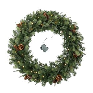 Couronne de Noël illuminée Douglas de 32 po de Hudson Home avec lumières DEL jaune
