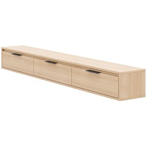 Meuble télé mural 72 po Slim de Nexera à 3 portes avec 3 compartiments de rangement, fini chêne blond