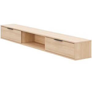 Meuble télé mural 72 po Slim de Nexera avec 2 compartiments de rangement, fini chêne blond