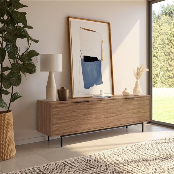 Nexera Hamilton 70-in TV Stand w/ 4 Storage Compartments - Light Walnut