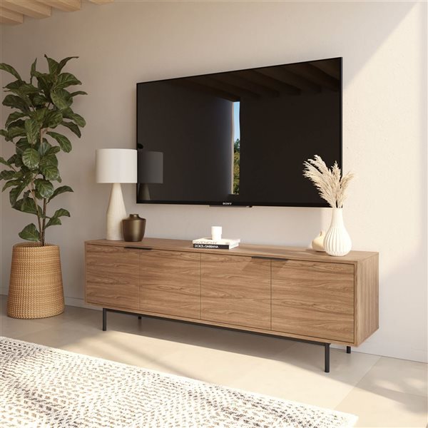 Nexera Hamilton 70-in TV Stand w/ 4 Storage Compartments - Light Walnut