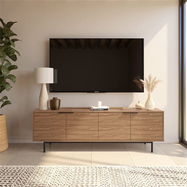 Nexera Hamilton 70-in TV Stand w/ 4 Storage Compartments - Light Walnut