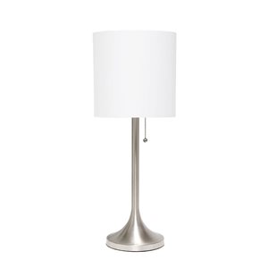 Simple Designs Brushed Nicklel Metal Table Lamp w/ White Fabric Shade