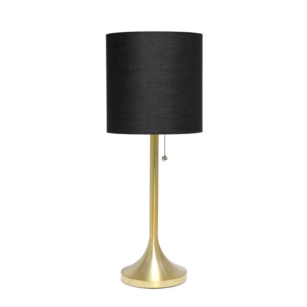 Simple Designs Brushed Gold Metal Table Lamp w/ Black Fabric Shade