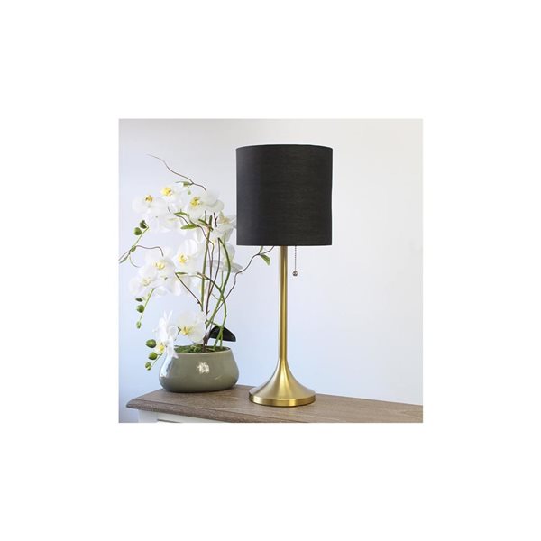 Simple Designs Brushed Gold Metal Table Lamp w/ Black Fabric Shade