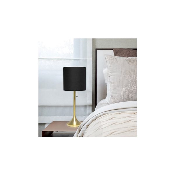 Simple Designs Brushed Gold Metal Table Lamp w/ Black Fabric Shade