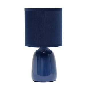 Simple Designs 10-in Blue Ceramic Thimble Base Bedside Table/Desk Lamp w/ Navy Blue Shade