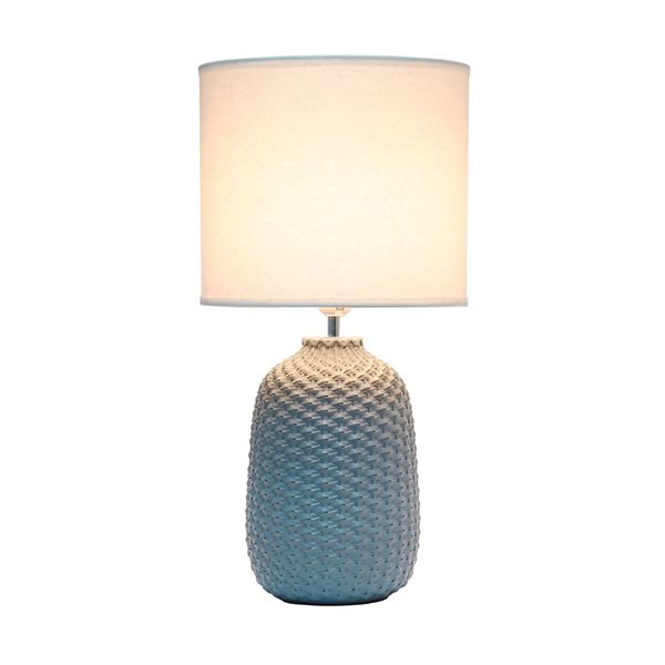Simple Designs 20-in Grey Ceramic Knitted Texture Bedside Table/Desk Lamp w/ White Fabric Shade
