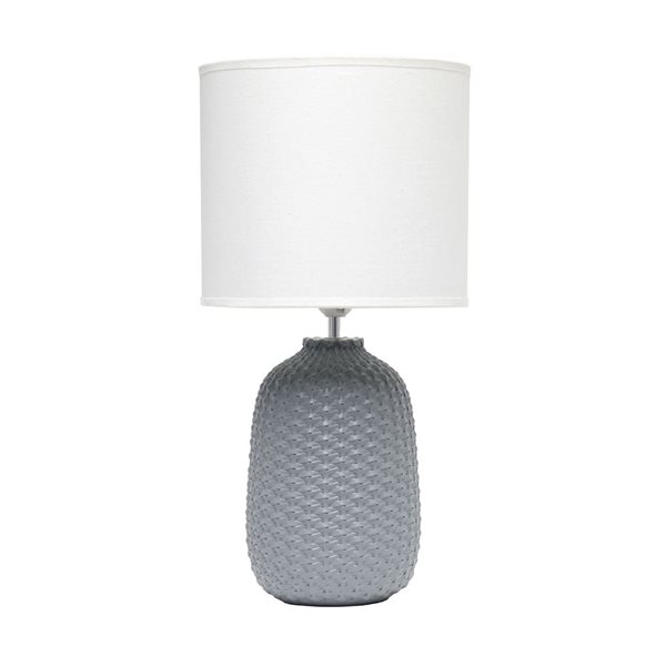Simple Designs 20-in Grey Ceramic Knitted Texture Bedside Table/Desk Lamp w/ White Fabric Shade