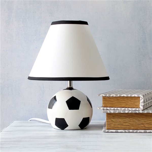 Simple Designs 11.5-in Soccer Ball Ceramic Bedside Table Lamp/Desk Lamp w/ White Fabric Shade