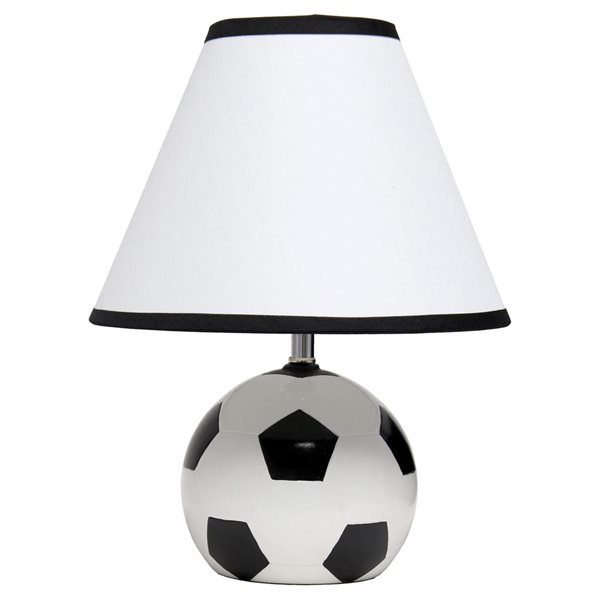 Simple Designs 11.5-in Soccer Ball Ceramic Bedside Table Lamp/Desk Lamp w/ White Fabric Shade