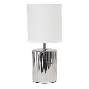 Simple Designs 11.6-in Polished Chrome Ruffled Ceramic Bedside Table/Desk Lamp w/ White Fabric Shade