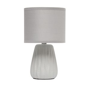 Simple Designs 11-in Grey Ceramic Textured Pastel Bedside Table/Desk Lamp w/ Grey Fabric Shade