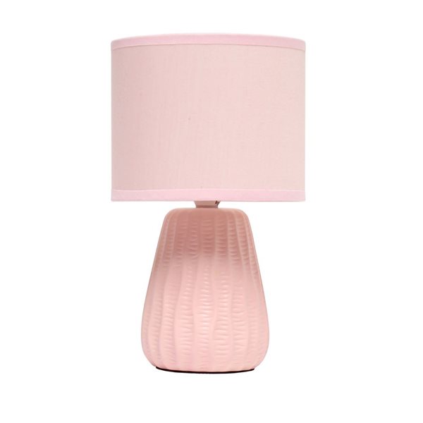 Simple Designs 11-in Pink Ceramic Textured Pastel Accent Bedside Table/Desk Lamp w/ Pink Shade
