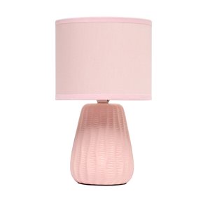 Simple Designs 11-in Pink Ceramic Textured Pastel Accent Bedside Table/Desk Lamp w/ Pink Shade