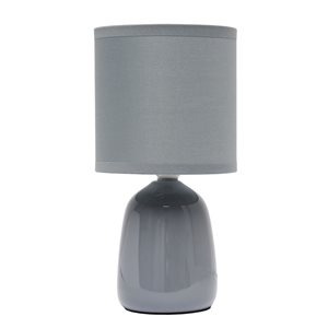 Simple Designs 10-in Grey Ceramic Thimble Base Bedside Table/Desk Lamp w/ Grey Shade