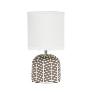 Simple Designs 10.4-in Taupe Ceramic Webbed Waves Bedside Table/Desk Lamp w/ White Fabric Shade