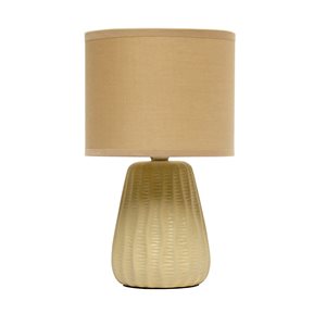 Simple Designs 11-in Champagne Ceramic Textured Pastel Bedside Table w/ Tan Shade