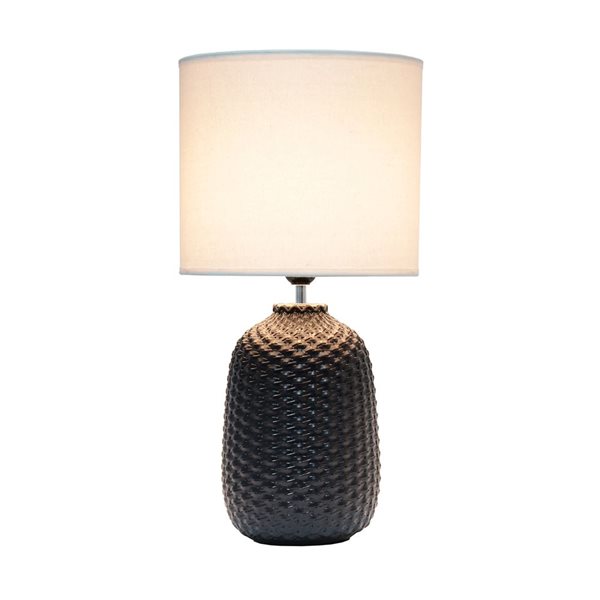 Simple Designs 20-in Black Ceramic Knitted Texture Bedside Table/Desk Lamp w/ White Shade