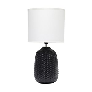 Simple Designs 20-in Black Ceramic Knitted Texture Bedside Table/Desk Lamp w/ White Shade