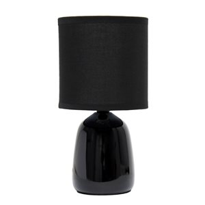 Simple Designs 10-in Ceramic Black Thimble Base Bedside Table/Desk Lamp w/ Black Fabric Shade