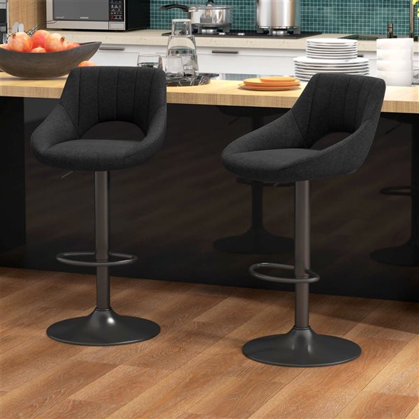 HOMCOM Set of 2 Black Swivel Adjustable Counter Height Bar Stools