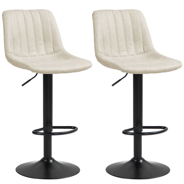HOMCOM Set of 2 Cream White Leathaire Swivel Adjustable Bar Stools with Back