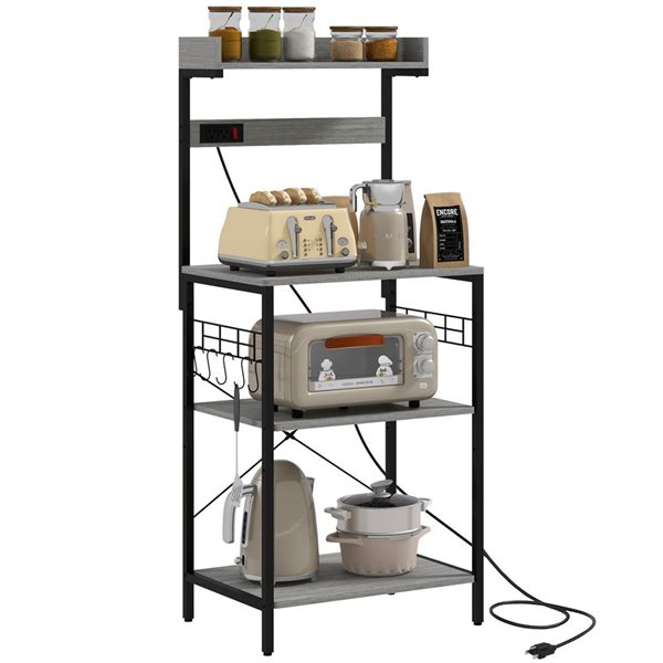 Electric Cooker Rack HOMCOM Kitchen Bakers Rack with Power Outlet, Adjustable Shelves and ...