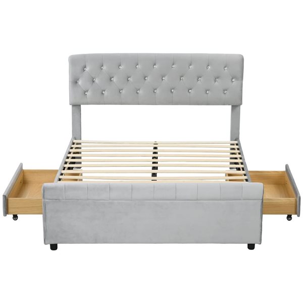 HOMCOM Light Grey Full Bed Frame with 2 Drawers and Upholstered Headboard