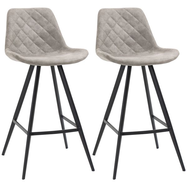 HOMCOM Set of 2 Grey Microfiber Cloth Bar Height Bar Stools