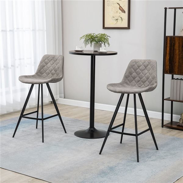 HOMCOM Set of 2 Grey Microfiber Cloth Bar Height Bar Stools
