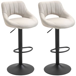 HOMCOM Set of 2 Cream White Swivel Adjustable Counter Height Bar Stools