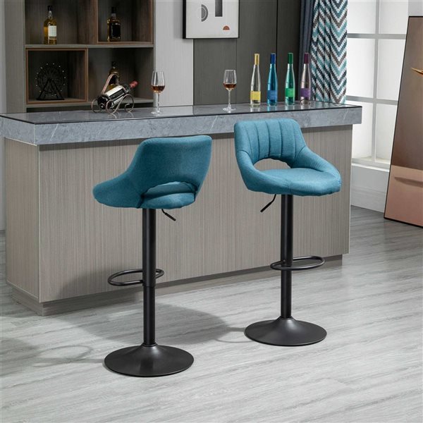 HOMCOM Set of 2 Blue Swivel Adjustable Counter Height Bar Stools