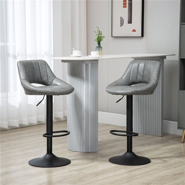 HOMCOM Set of 2 Grey Swivel Adjustable Counter Height Bar Stools
