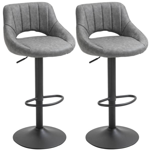 HOMCOM Set of 2 Grey Swivel Adjustable Counter Height Bar Stools