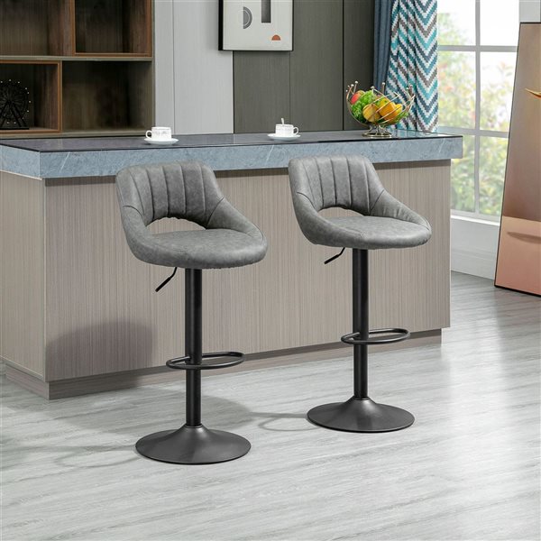 HOMCOM Set of 2 Grey Swivel Adjustable Counter Height Bar Stools