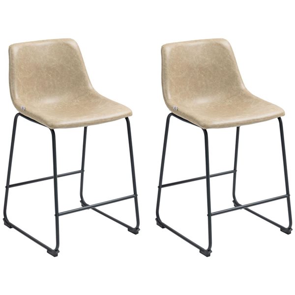 HOMCOM Set of 2 Beige Counter Height Bar Stools with Back