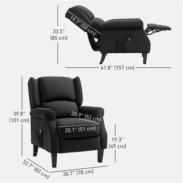 HOMCOM Black Polyester Massage Reclining Wingback Chair w/ Footrest