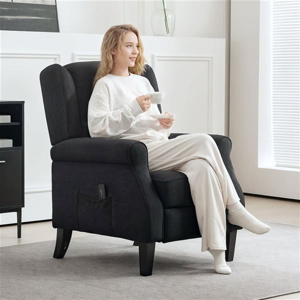 HOMCOM Black Polyester Massage Reclining Wingback Chair w/ Footrest