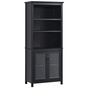 HOMCOM 70.9-in H Black Particleboard Bookcase Storage Cabinet w/ Adjustable Shelf and Glass Doors