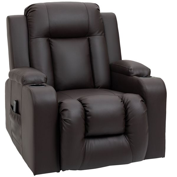 HOMCOM Brown Faux Leather 8-Point Vibration Massage Reclining Chair w/ Cup Holders