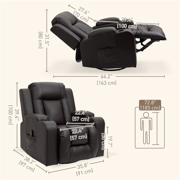 HOMCOM Brown Faux Leather 8-Point Vibration Massage Reclining Chair w/ Cup Holders