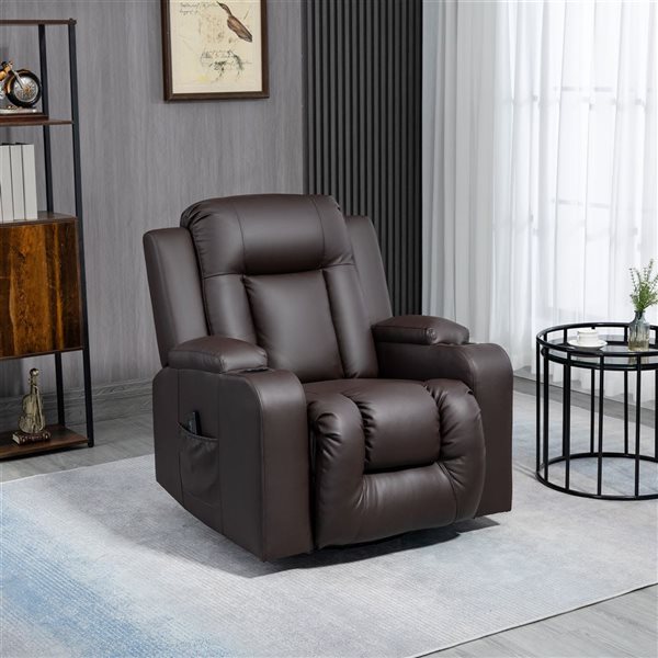 HOMCOM Brown Faux Leather 8-Point Vibration Massage Reclining Chair w/ Cup Holders