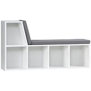 HOMCOM White Particleboard 5-Cubby Bookcase with Grey Cushioned Reading Nook