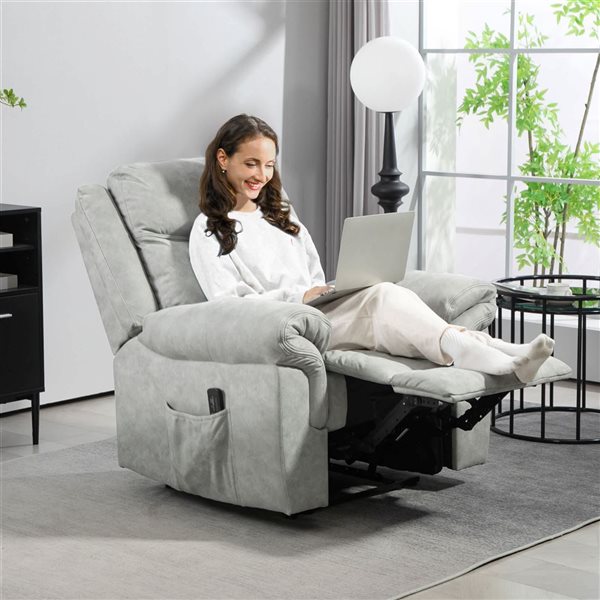 HOMCOM Grey Microfibre Manual Reclining Chair with 8 Vibration Massage and Side Pockets